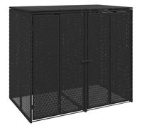 Lot de 2 boîtes à ordures en polyéthylène Noir 130 x 80 x 115 cm | Design rotin élégant, résistant aux UV, structure en acier peint, couvercle avec chaîne, utilisation en extérieur