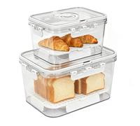 Lot de 2 boîtes à pain hermétiques pour comptoir de cuisine, enregistrement du temps avec couvercle, récipient à pain avec poignée et poche de glace pour pain fait maison, toast, bagel, beignet et
