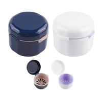 Lot de 2 boîtes à prothèses dentaires avec passoire, boîte de rangement double couche pour prothèses dentaires, pour le stockage des prothèses dentaires, pour couples et enfants, bleu + blanc