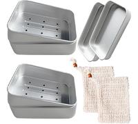 Lot de 2 boîtes à savon de voyage en aluminium - Porte-savon portable avec bac d'égouttement - Sachets à savon bio - Étanche - Carré - Rangement pour shampooing solide avec couvercle