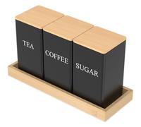 Lot de 2 boîtes à thé en vrac - 8,5 x 8,5 x 14,3 cm - Avec plateau pour grains de café - Pour le stockage du café, du thé, du sucre, de la farine, des céréales, des collations - Noir