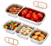 Lot de 2 Boîtes Bento en Acier Inoxydable avec Couvercles Étanches Transparent, Compartiments 2 et 3 Sections, Réutilisables pour Snacks, Noix, Biscuits-Idéal pour École, Bureau, Pique-nique, Voyage