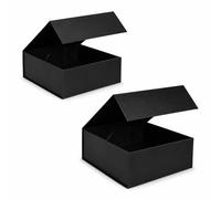 Lot de 2 Boîtes Cadeau Luxe Noir Mat 22x22 cm - Coffret Carré Rigide à Fermeture Aimantée - Boîte Magnétique Élégante pour Cadeau, Coffret Cadeau Premium