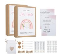 Lot de 2 boîtes cadeaux de baptême personnalisées avec 4 tubes à essai, 4 cartes, 2 sacs en lin, 2 pastilles adhésives, 4 autocollants souhaités, 2 cordes, 2 pendentifs pour garçons et filles