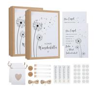 Lot de 2 boîtes cadeaux de baptême personnalisées avec 4 tubes à essai, 4 cartes, 2 sacs en lin, 2 pastilles adhésives, 4 autocollants souhaités, 2 cordes, 2 pendentifs pour garçons et filles