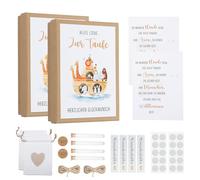Lot de 2 boîtes cadeaux de baptême personnalisées avec 4 tubes à essai, 4 cartes, 2 sacs en lin, 2 pastilles adhésives, 4 autocollants souhaités, 2 cordes, 2 pendentifs pour garçons et filles