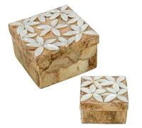 Lot de 2 boîtes carrées en nacre avec fleurs en relief naturel et grillé 8 x 13 x 13 cm