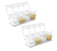 Lot de 2 boîtes d'assaisonnement transparentes avec cuillère, 8 pots à épices de cuisine pour épices, sel, sucre, poivre, épices en acrylique avec couvercle et cuillère (transparent)