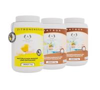 Lot de 2 boîtes de 1 kg de bicarbonate de soude + acide citrique 1 kg - Nettoyant naturel de qualité alimentaire E500ii E330 - Détartrant pour cuisine, salle de bain, machine à laver