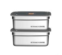 Lot de 2 boîtes de conservation alimentaires en acier inoxydable avec couvercles | 316 grades réutilisables | Empilables et étanches pour cuisine, réfrigérateur, barbecue | Argenté (1200)