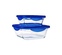 Lot de 2 boîtes de conservation carrées - PYREX - COOK & GO - Hermétique - 0 8 L et 1 9 L - Verre