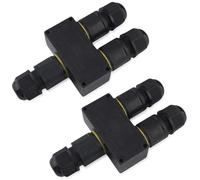 Lot de 2 boîtes de dérivation étanches IP68 - Boîte de distribution - Connecteur de câble étanche - Pour l'extérieur - Presse-étoupe à 3 voies - Diamètre : 6 à 11 mm - En Y - Noir