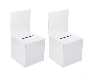 Lot de 2 boîtes de dons pliables avec en-tête amovible pour bulletin de vote et suggestions, matériau léger en papier ondulé pour un assemblage facile