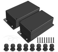 Lot de 2 boîtes de jonction noires IP65 - Étanche - En plastique ABS - Avec 8 connecteurs M16 - Pour câble de 4 à 8 mm de diamètre - 158 x 90 x 65 mm