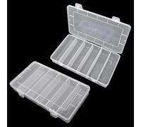 Lot de 2 boîtes de rangement à 6 compartiments, en plastique transparent, boîte de rangement en plastique, organisateur pour appâts, crochets, vis de rangement (21 x 11,8 x 3,2 cm)