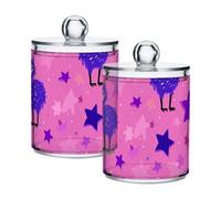 Lot de 2 boîtes de rangement amusantes en plastique transparent avec couvercle pour cotons-tiges, cotons-tiges, cure-dents, trombones, pinces à cheveux - Violet et rose