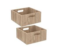 Toilinux - Lot de 2 Boîtes de rangement carrée en MDF - L. 31 x H. 15 cm - Beige, effet bois