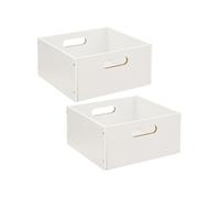 Toilinux - Lot de 2 Boîtes de rangement carrée en MDF - L. 31 x H. 15 cm - Blanc Blanc