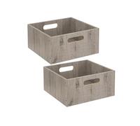 - Lot de 2 Boîtes de rangement carrée en MDF - L. 31 x H. 15 cm - Gris, effet bois