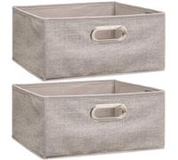 Lot de 2 boites de rangement carrées en tissu Beige, L. 31 x l. 31 x H. 15 cm, MIX'N MODUL