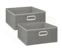 Toilinux - Lot de 2 Boites de rangement en tissu l.31 x h. 15 cm - Gris clair chiné