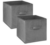 Lot de 2 boites de rangement cube en velours Gris foncé, L. 31 x l. 31 x H. 31 cm, MIX'N MODUL