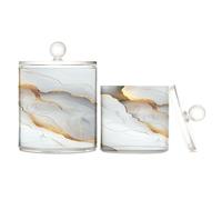 Lot de 2 boîtes de rangement décoratives en plastique blanc marbré avec couvercle pour cure-fil, trombones