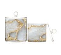 Lot de 2 boîtes de rangement décoratives en plastique marbré blanc blanc transparent avec couvercle pour accessoires de salle de bain pour cure-fil, trombones