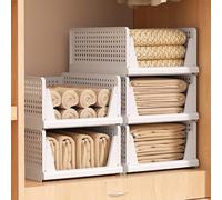 Lot de 2 boîtes de rangement empilables pour vêtements, linge de lit et jouets - 33,5 x 43 x 54,5 cm - Blanc - Placard avec portes coulissantes - Solution peu encombrante