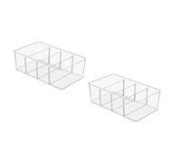 Lot de 2 boîtes de rangement empilables transparentes avec séparateurs et couvercle à rabat - Organiseur transparent en PET pour sachets de thé de cuisine, maquillage - Conteneurs à compartiments