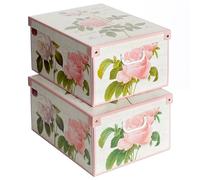 Lot de 2 boîtes de rangement en carton, avec couvercle, pour ranger, fleurs, 39x50x24 cm ROSE, Roses