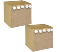 Lot De 2 Boîtes De Rangement Enfant Avec 5 Pompons - L. 29 X L. 29 Cm - Marron Et Blanc