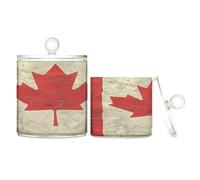 Lot de 2 boîtes de rangement en plastique transparent avec couvercle Motif drapeau canadien pour cotons-tiges, cotons-tiges, cure-dents, trombones