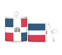 Lot de 2 boîtes de rangement en plastique transparent avec couvercle, motif drapeau de la République dominicaine, pour cotons-tiges, cure-dents, trombones