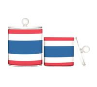 Lot de 2 boîtes de rangement en plastique transparent avec couvercle Motif drapeau de la Thaïlande pour cotons-tiges, cotons-tiges, cure-dents, trombones