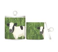 Lot de 2 boîtes de rangement en plastique transparent avec couvercle - Motif vache blanche - Herbe verte