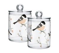 Lot de 2 boîtes de rangement en plastique transparent avec couvercle pour cotons-tiges, cotons-tiges, cure-fil, trombones, pinces à cheveux - Noir - Dessin animé noir