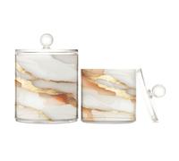 Lot de 2 boîtes de rangement en plastique transparent marbré avec couvercle pour cotons-tiges, tampons de coton