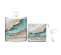 Lot de 2 boîtes de rangement en plastique transparent marbré blanc turquoise avec couvercle pour commode, paniers de rangement décoratifs pour cure-fil, trombones