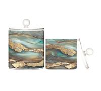 Lot de 2 boîtes de rangement en plastique transparent marbré marron turquoise avec couvercle pour accessoires de salle de bain pour cure-fil, trombones
