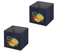Lot de 2 boites de rangement en tissu bleu DINO, cube de rangement pour enfant dim 32 x 32 x 32 cm, décor dinosaure super-héros