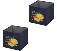 Lot de 2 boites de rangement en tissu bleu DINO, cube de rangement pour enfant dim 32 x 32 x 32 cm, décor dinosaure super-héros bleu foncé G