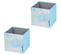 Lot de 2 boites de rangement en tissu bleu FLOWER MORNING, cube de rangement pour enfant ou adulte dim 32 x 32 x 32 cm, décor