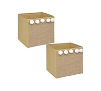 - Lot de 2 Boîtes de rangement enfant avec 5 Pompons - L. 29 x l. 29 cm - Marron et Blanc