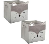 Lot De 2 Boîtes De Rangement Enfant Design Velours Douceur - L. 29 X L. 29 Cm - Gris