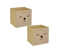 Toilinux - Lot de 2 Boîtes de rangement enfant effet jute Animal - L. 29 x l. 29 cm - Marron - Animal Marron G
