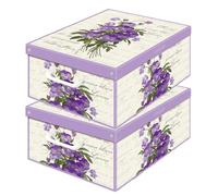 Lot de 2 Boîtes de Rangement Parfum Violette 32×42×17,5 cm - Carton Rigide, Élégantes et Pratiques - Made in Italy, Design Italien Raffiné, Faciles à Monter, Poignées Incluses