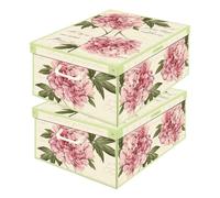 Lot de 2 Boîtes de Rangement Pivoines 32×42×17,5 cm - Carton Durable, Design Italien Élégant - Made in Italy, Faciles à Monter, Poignées Solides, Pour Armoire, Maison et Dressing