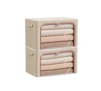 Lot de 2 boîtes de rangement pliables pour vêtements avec cadre en acier pour ranger la literie, les couvertures, kaki, 22 l