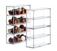 Lot de 2 boîtes de rangement pour capsules de café avec 4 tiroirs en acrylique transparent - Tiroir de rangement pour capsules de café, porte-capsules de café de cuisine et support de paquet de sucre